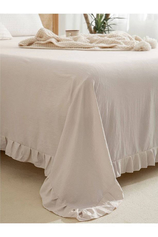 180x250 cm Tek Kişilik Pamuklu Buldan Keteni Fırfırlı Yatak Örtüsü - 2