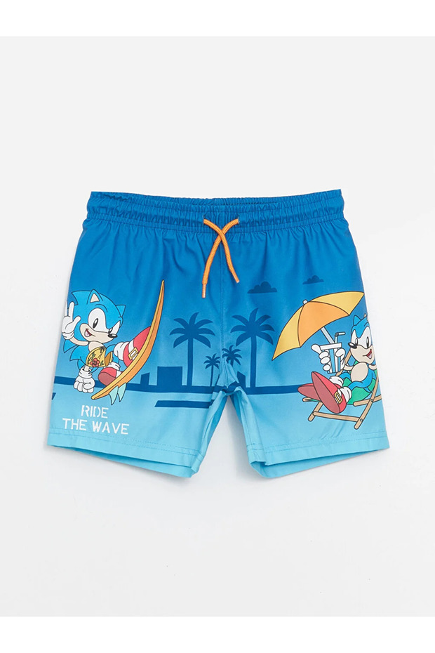 LCW Kids Elastic Waist Sonic Printed Boys' Swim Shorts