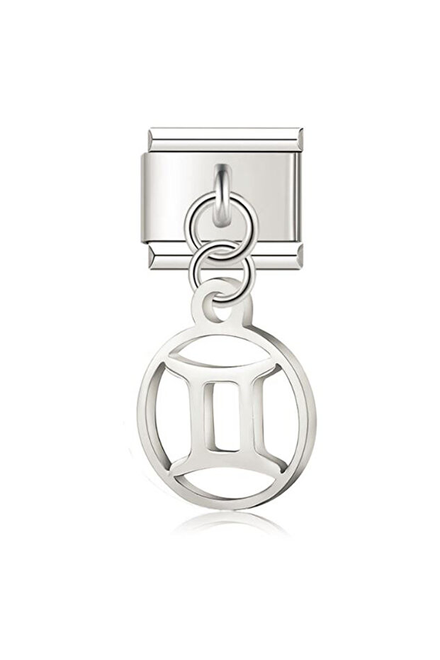 Stainless Steel Italian Gemini Constellation Embroidered 9mm Charm