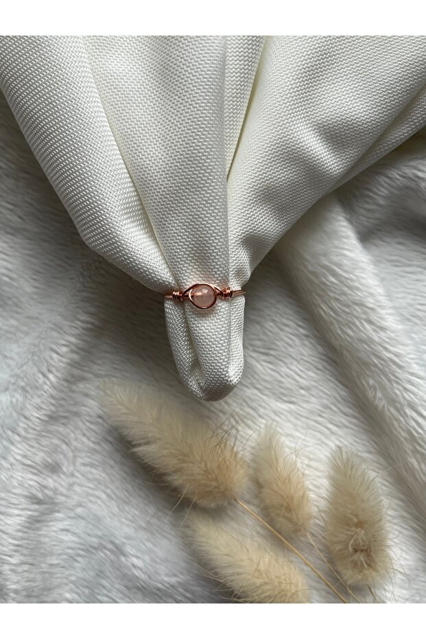 خاتم سلك نحاسي قابل للتعديل من الكوارتز الوردي - 1