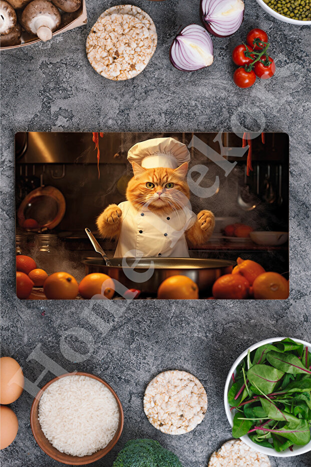Cute Cook Cat Glass Cutting Board Chopping Board Dowry Gift 35x25 cm