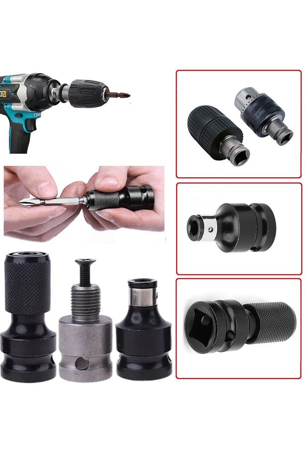 1/2 Matkap Chuck Mandren Adaptör Somun Sökme Makinesini Hex Bits Vidalamaya Dönüştürme Aparat Seti - 1