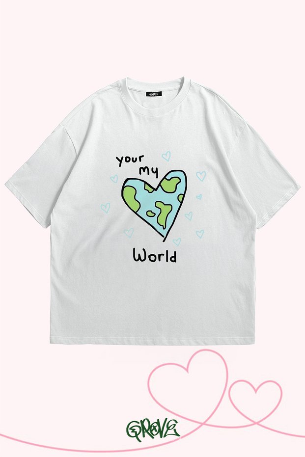 You Are My World Printed Valentine's Day Couple Oversize T-Shirt