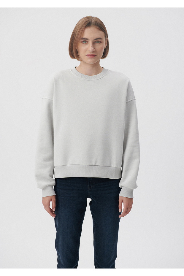 Bisiklet Yaka Gri Basic Sweatshirt 1611769-70074 - 2