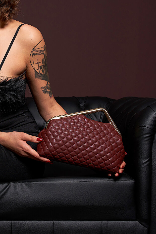 Claret Red Quilted Clutch Portfolio Bag