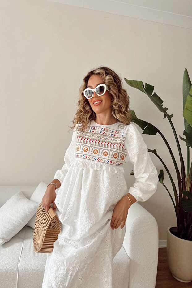 Women's Summer Eyelet Embroidery Dress with Embroidery