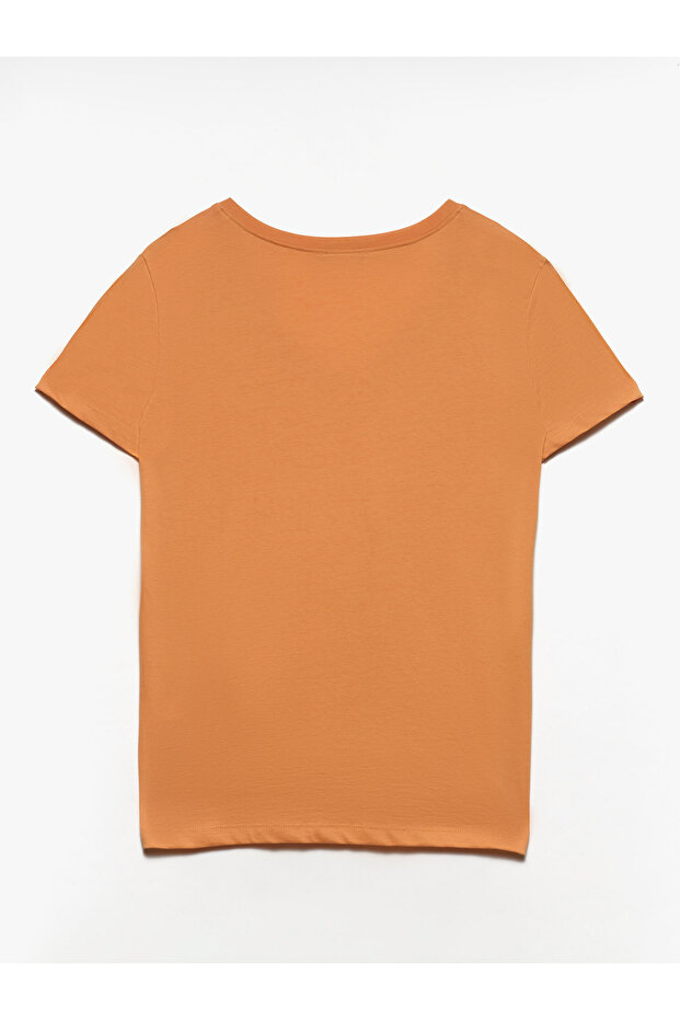 3470 V Yaka Basic T-shirt-şeftali - 2