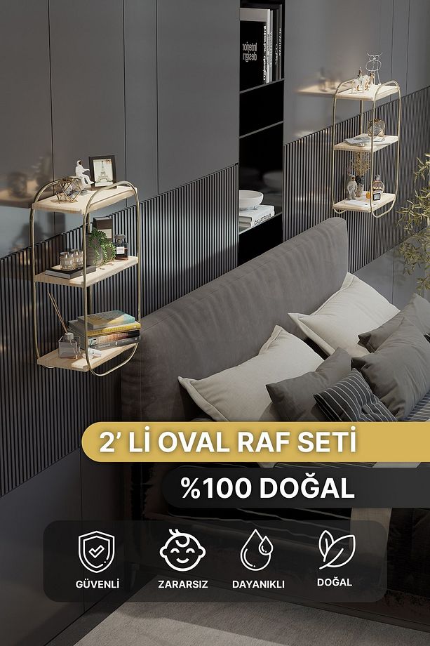 Duvar Raf 2Lİ Set Duvar Rafı Oval Raf Yatak Odası Komodin 2Li Berjer Set Ayaksız Duvar Raf - 2