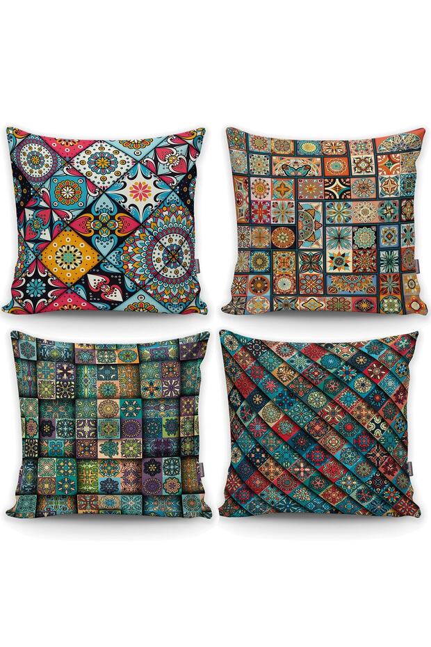 Set of 4 Throw Pillow Covers with Small Geometric Ethnic Design