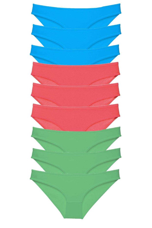 9 Pieces Super Eco Set Lycra Women's Slip Panties Green Fuchsia Blue