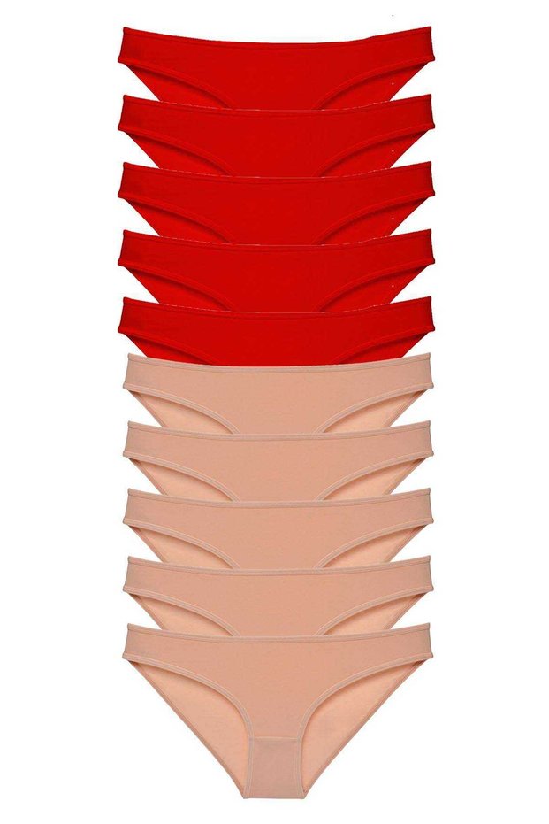 10 Pieces Eco Set Lycra Women's Slip Panties Red Skin