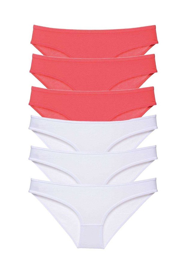 6 Pieces Eco Set Lycra Women's Slip Panties Fuchsia White