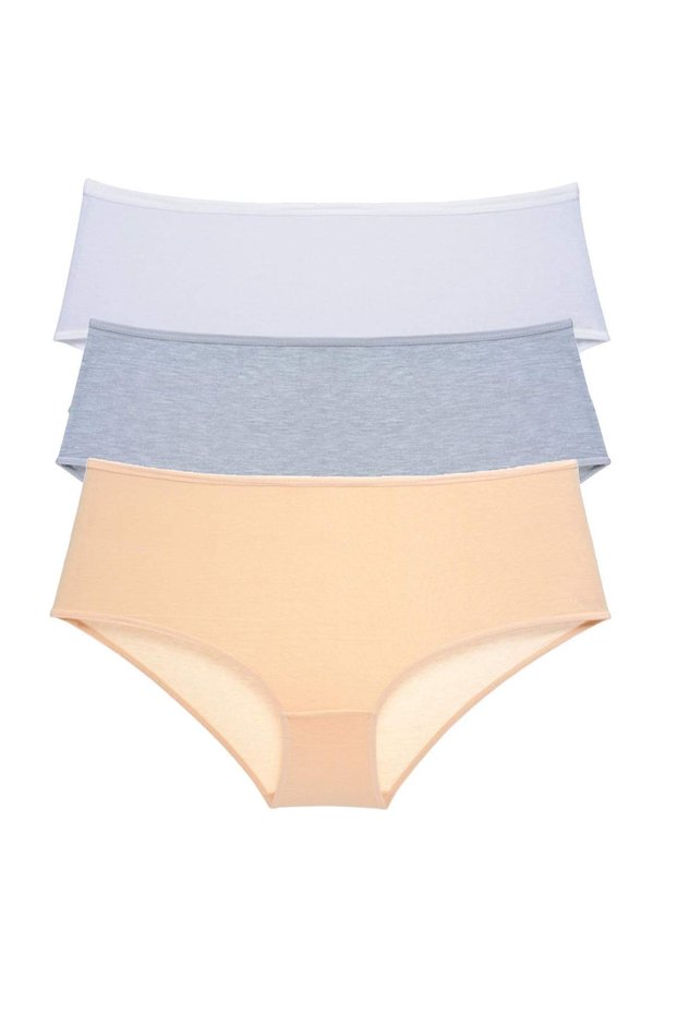 3 Pieces Women's High Waist Bato Panties White Gray Skin