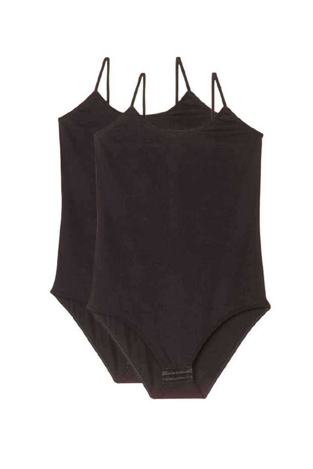 Women's Snap-On Bodysuit with 2 String Straps Black