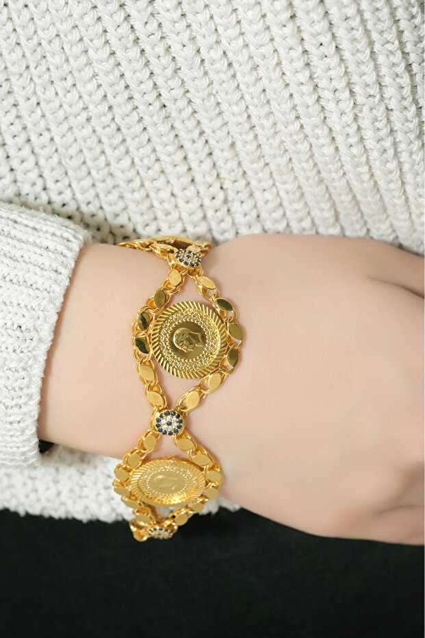 22 Ayar Üçlü Çeyrekli Pullu Bileklik - 2