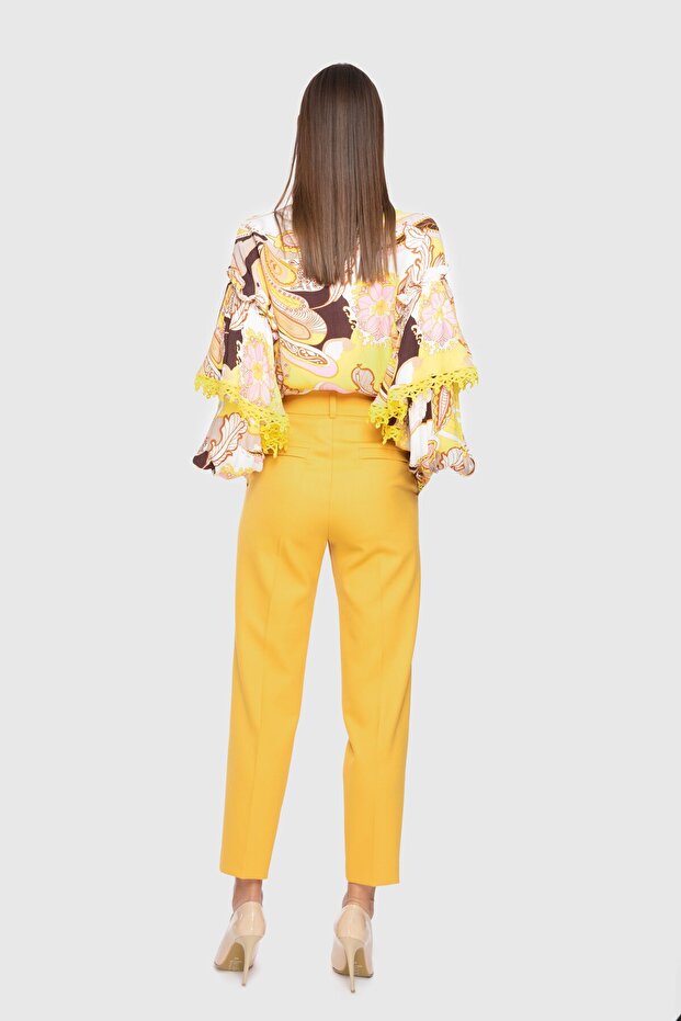 Havuç Paça Normal Bel Sarı Pantolon - 3