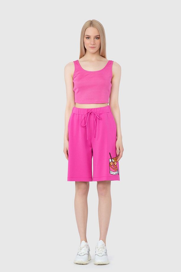 Nakış Detaylı Bermuda Pembe Şort - 1