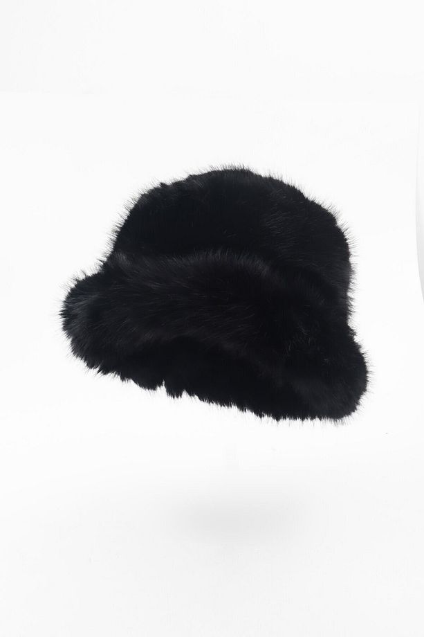 Siyah Yuvarlak Şapka Peluş Bucket Şapka - 4