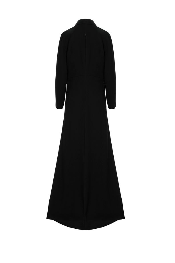 Drape Detaylı Işlemeli Uzun Siyah Elbise - 3