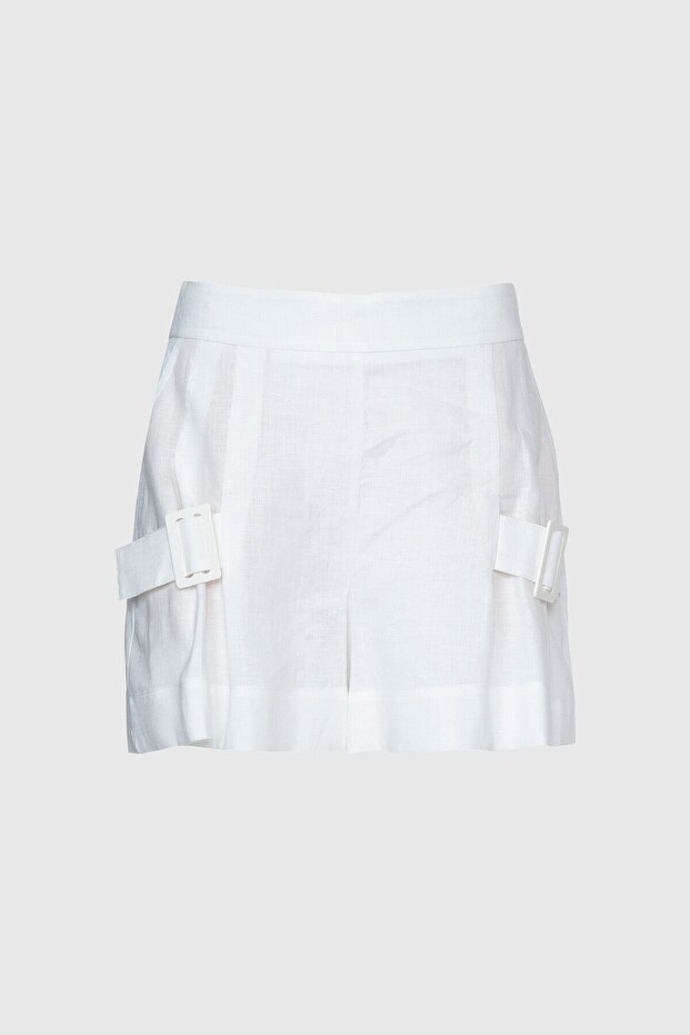 Pileli Ekru Şort - 1