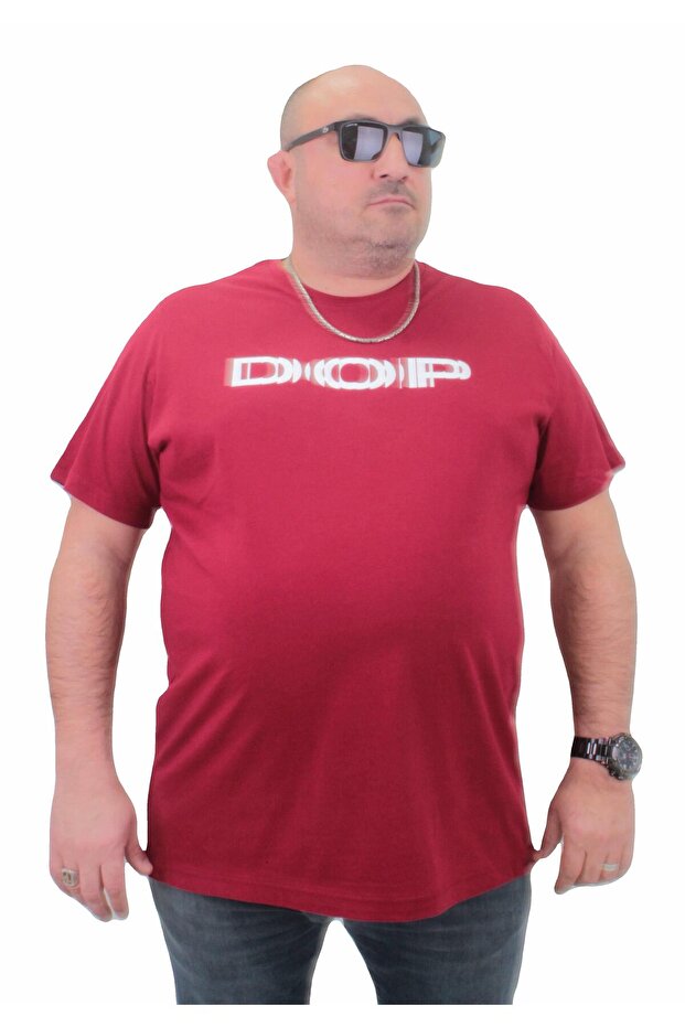 Men's Large Size Crew Neck T-Shirt DOP 23176 BORDO