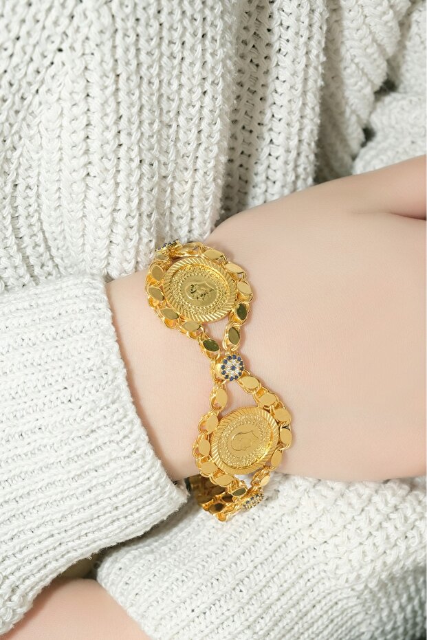 8 Ayar Çeyrekli Pullu ikili Bileklik - 1