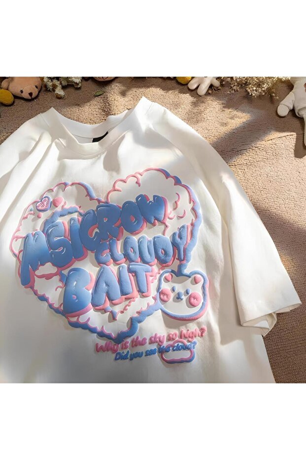 Y2k Bait Heart Detail Unisex Oversize Fit T-Shirt