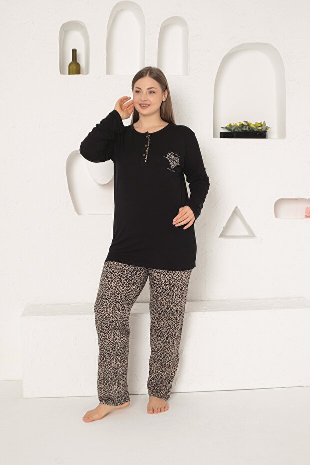 Long Sleeve Seasonal Leopard Black Bamboo Pajama Set