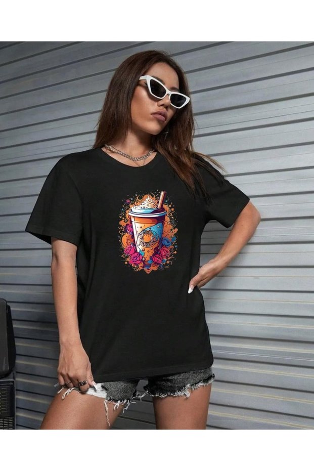 Black Coffee Printed Trend Oversize T-shirt