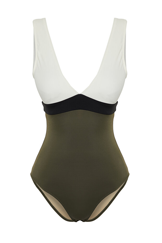 Yeşil-Beyaz V Yaka Colour Block Normal Paça Mayo TBESS21MA0376 - 6