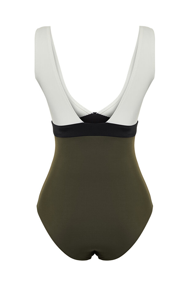 Yeşil-Beyaz V Yaka Colour Block Normal Paça Mayo TBESS21MA0376 - 8