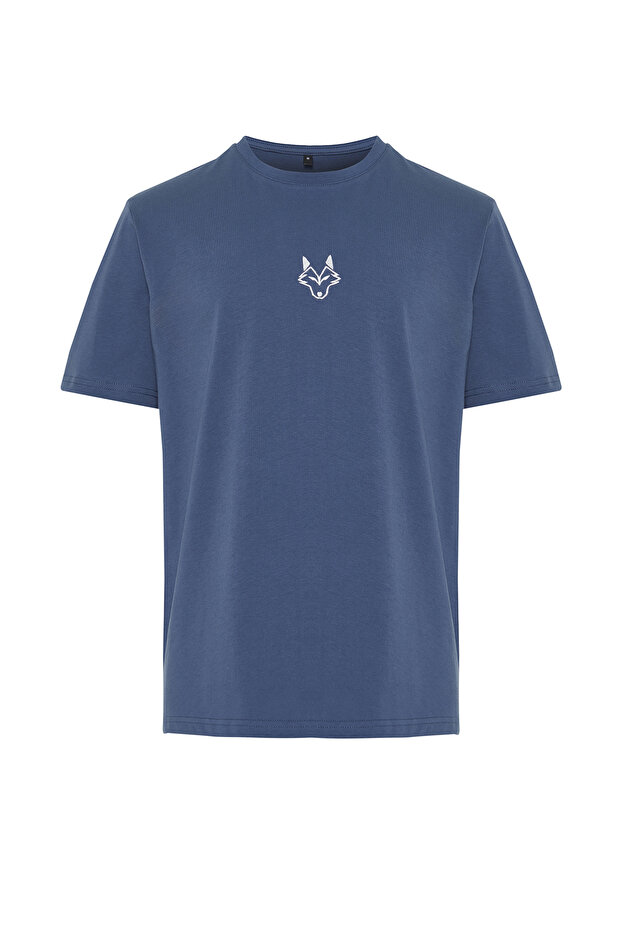 Indigo Regular/Normal Kesim Kurt Nakışlı %100 Pamuklu T-Shirt TMNSS24TS00056 - 7