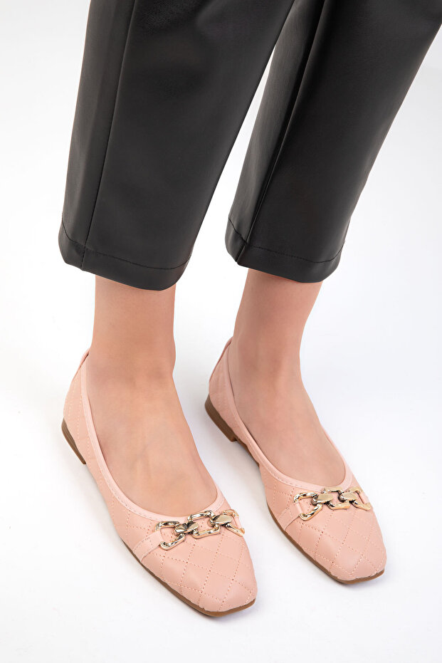 Pikowane pudrowo baleriny damskie 18841 - 3