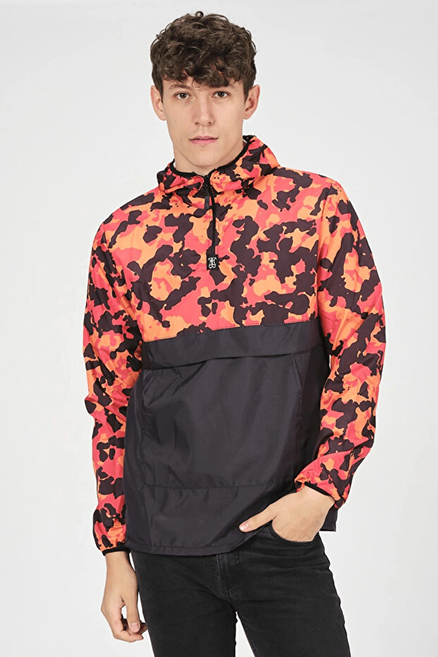 İxir Kanguru Cepli Yağmurluk Kırmızı Siyah Kamuflaj - 1