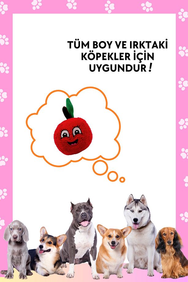 Sevimli Kırmızı Elma Peluş Köpek Oyuncağı Hışırtı Sesli Köpek Oyun Topu - 7