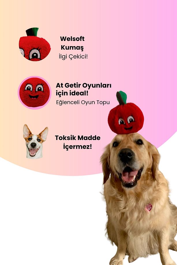 Sevimli Kırmızı Elma Peluş Köpek Oyuncağı Hışırtı Sesli Köpek Oyun Topu - 3