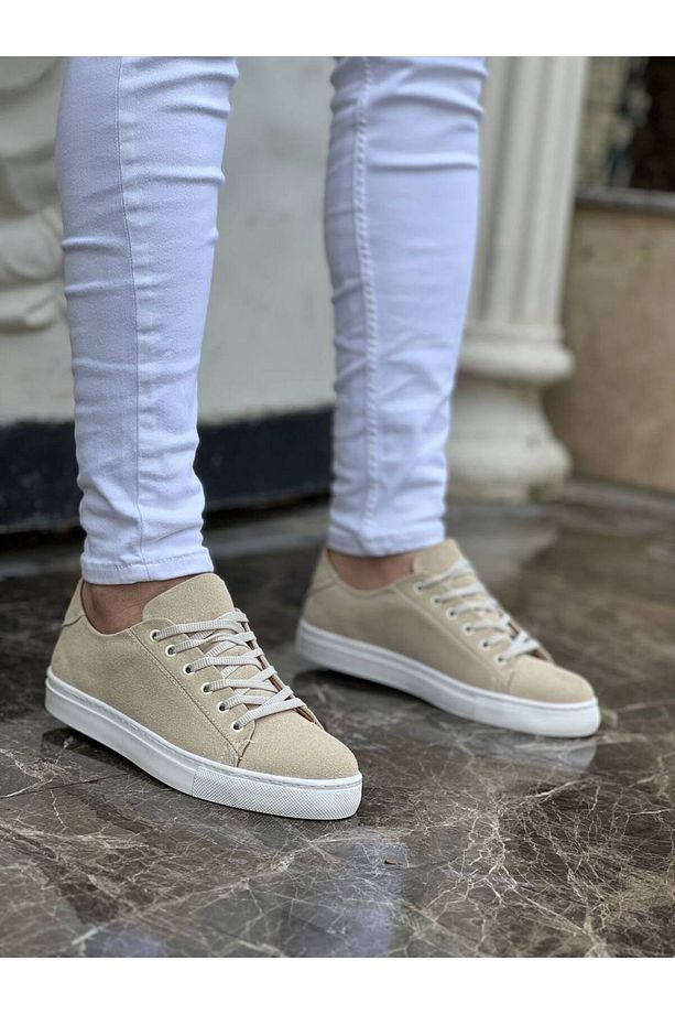 B122 BT Bağcıklı Ortopedik Taban Süet Erkek Sneaker Ayakkabı Bej - 3