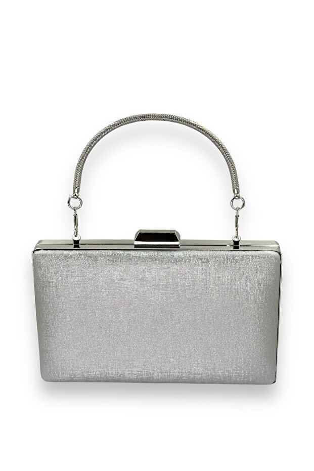 Silver Gray Lame Anti-Scratch Matte Leather Iron Handle Metal Case Evening Dress Bag Engagement Wedding Graduation