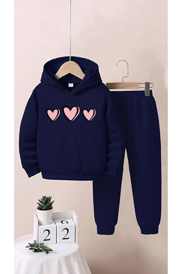 Kids Girls 3-Piece Heart Bottom Top Tracksuit Set
