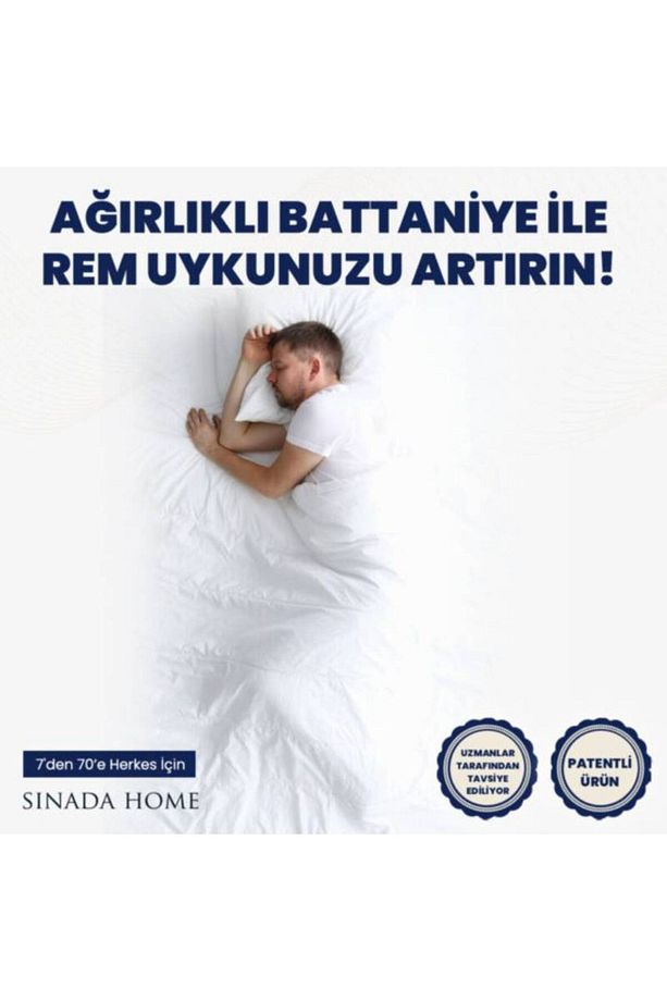 Ağırlıklı Battaniye Tek kişilik Yorgan 6 Kg Mavi 155x215 %100 Yün Dolgulu  4 Mevsim Kullanılabilir - 4