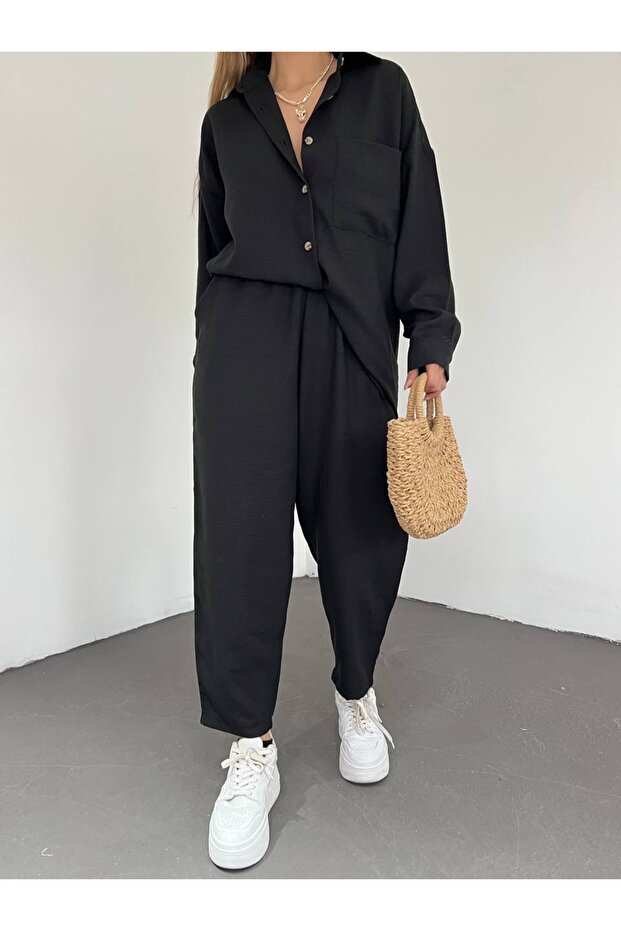 بدلة سوداء بأزرار من الكتان - 3