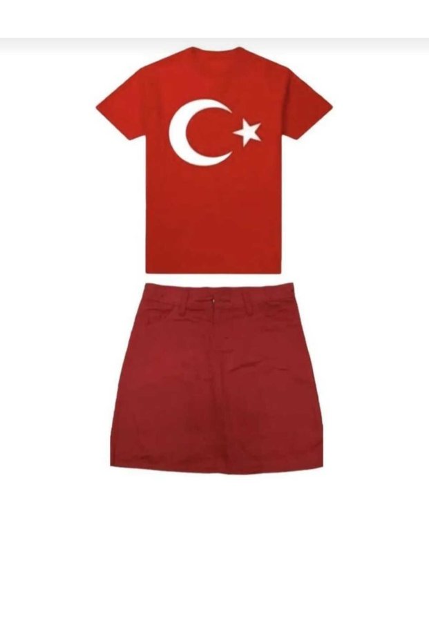 Female child short-sleeve tanturk printed T-shirt linen skirt team school show 23 April 29 October 10 January