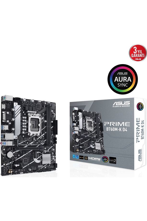 Prıme B760M-K D4 Intel B760 LGA1700 Ddr4 5333 HDMI VGA 2x M2 Usb3.2 Aura Rgb 2.5gbit Lan Mat - 1