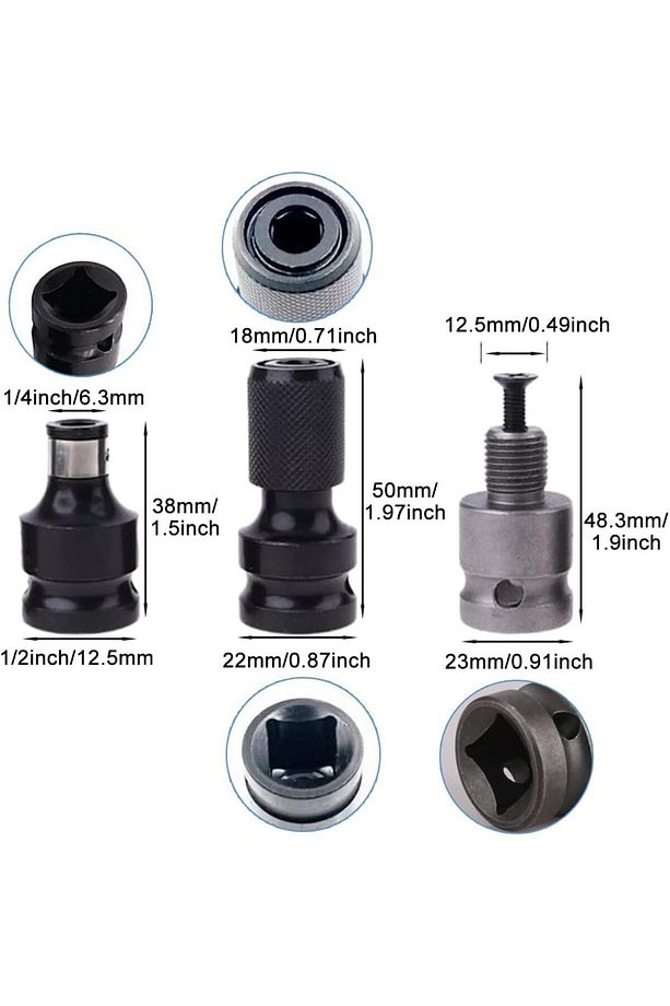 1/2 Matkap Chuck Mandren Adaptör Somun Sökme Makinesini Hex Bits Vidalamaya Dönüştürme Aparat Seti - 3