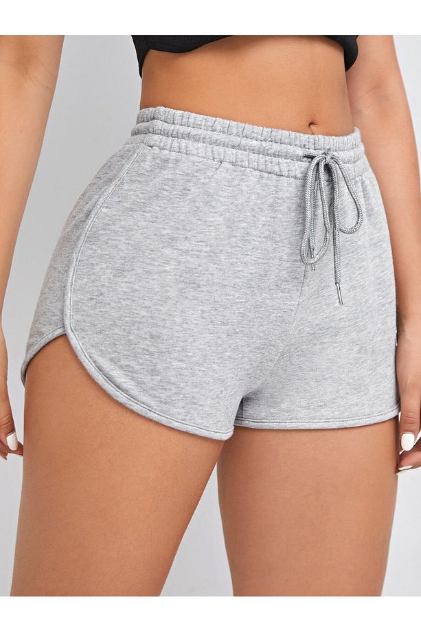 Gri Penye Yırtmaçlı Mini Şort - 4