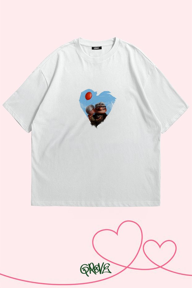 Look Up Printed Valentine's Day Couple Oversize T-Shirt
