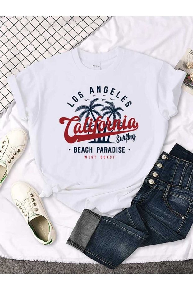 STYLE-X CALIFORNIA PRINTED CYCLING NECK, 100% COTTON, OVERSIZE, WOMEN'S T-SHIRT