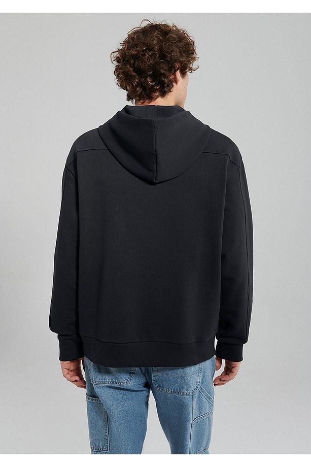 Erkek Kapüşonlu Fermuarlı Siyah Basic Sweatshirt 0S10095-900 - 4