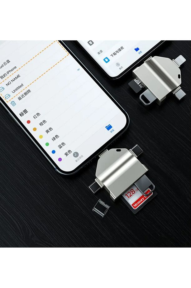 Usb Otg Kart Okuyucu Micro USB Type-C ve Lightning Uçlu Telefon PC ve Notebook Uyumlu Mikro SD ZR591 - 6