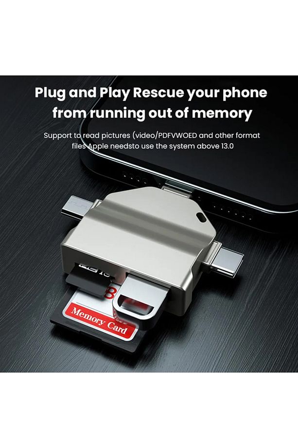 Usb Otg Kart Okuyucu Micro USB Type-C ve Lightning Uçlu Telefon PC ve Notebook Uyumlu Mikro SD ZR591 - 2